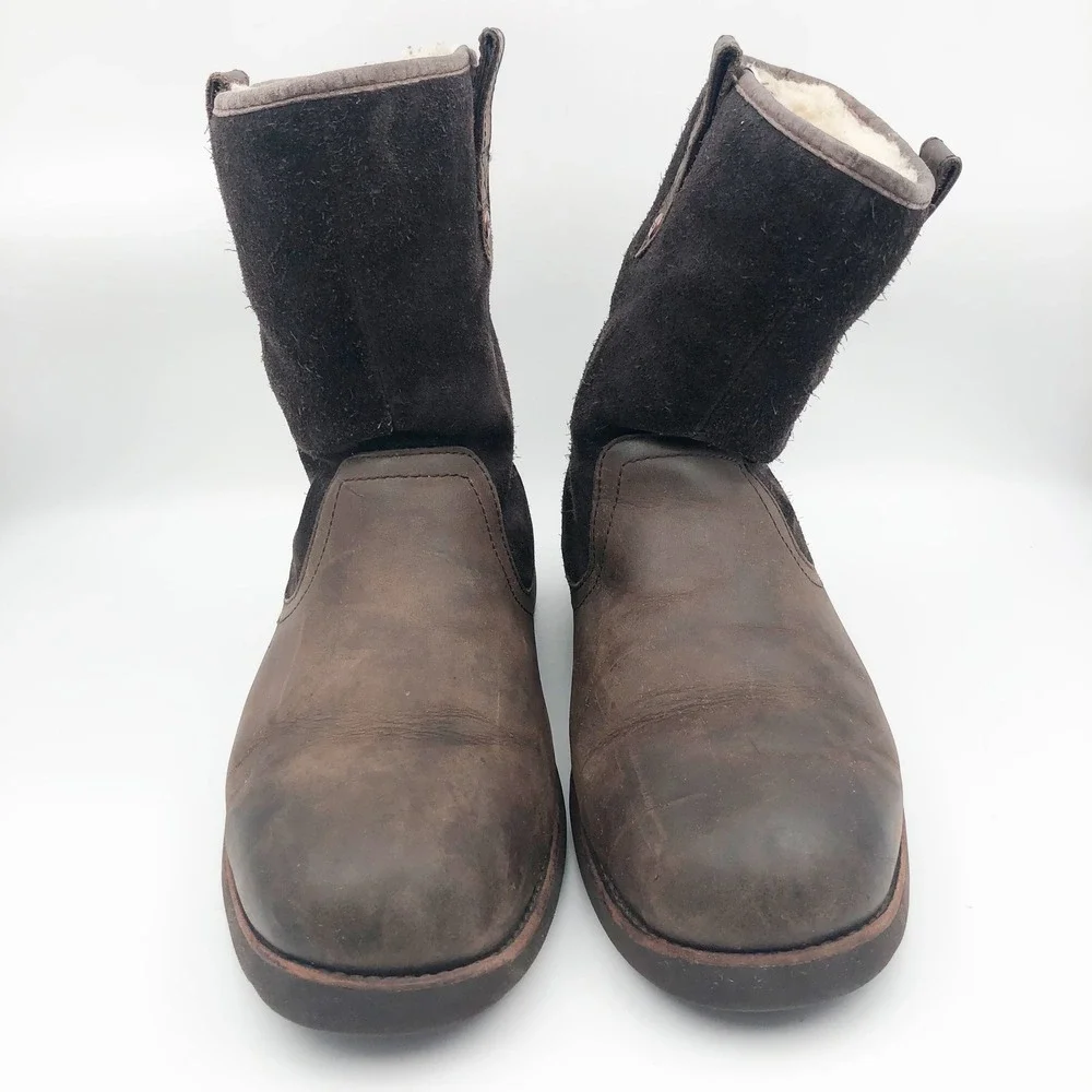 UGG Shoes Mens 10 Stoneman Waterproof Leather Suede Winter Boots Brown Fur Lined